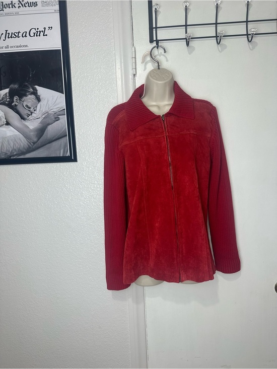 Denim&Co Jackets & Blazers - Denim&Co Red Suede Knit-Sleeve Zip Jacket